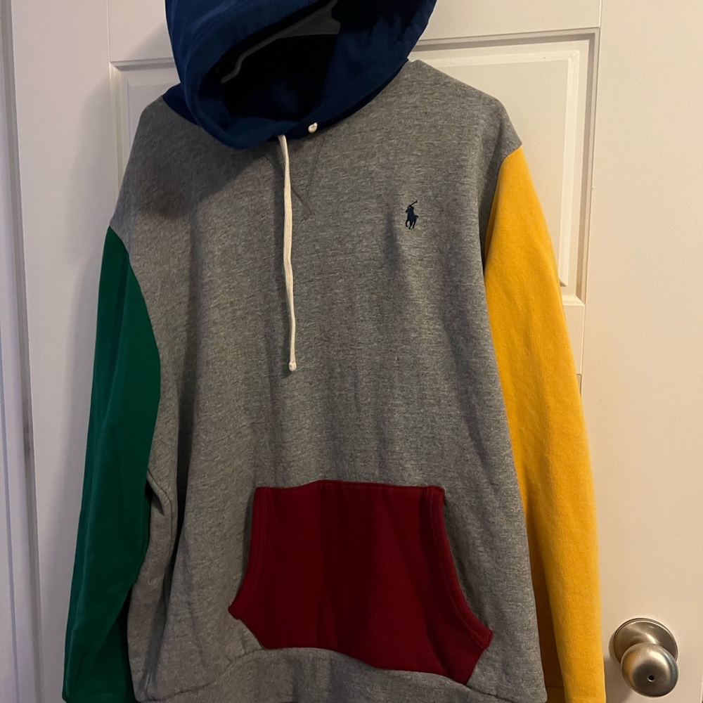 Ralph Lauren Gray Hoodie with Blue, Green, Yellow, and Red Accents